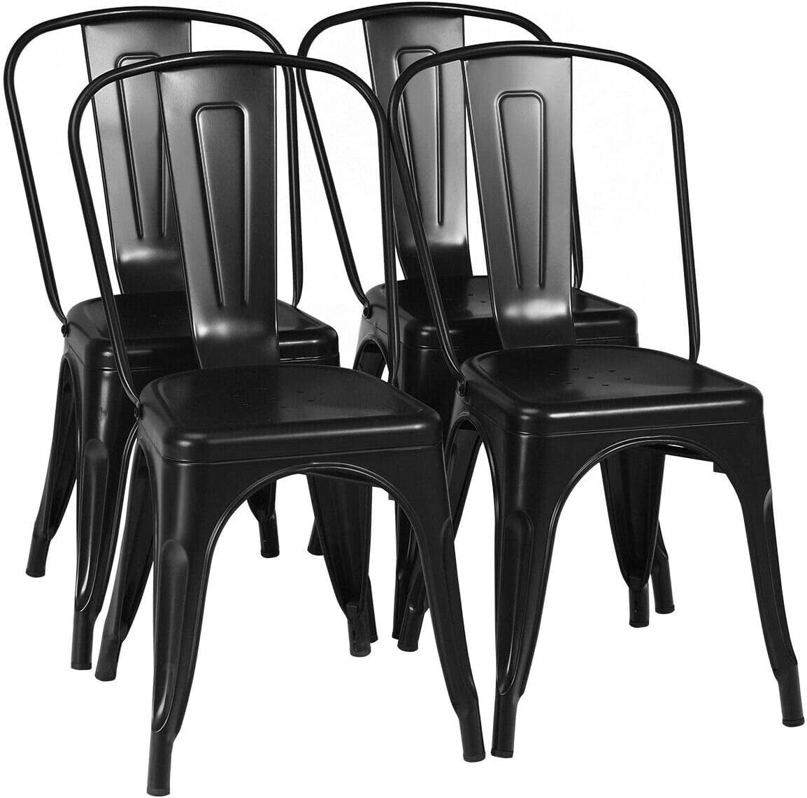 Black 18 Inch Metal Slat Back Dining Chairs, Set of 4