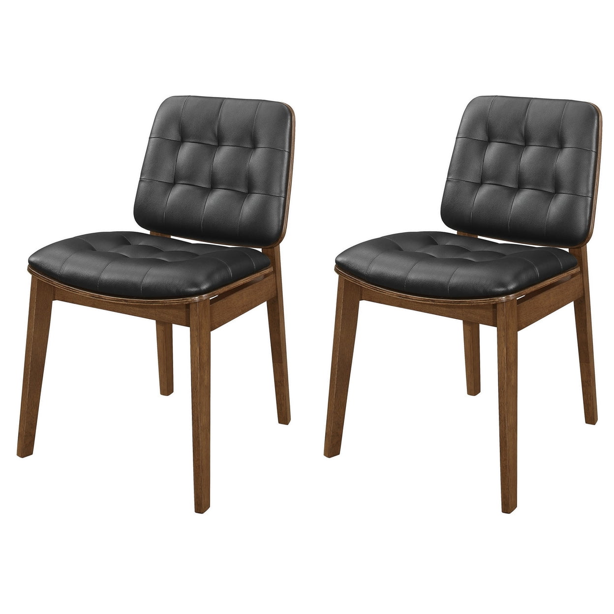 18 Inch Dining Chair Set of 2 Black Vegan Faux Leather Tufted Seat ...