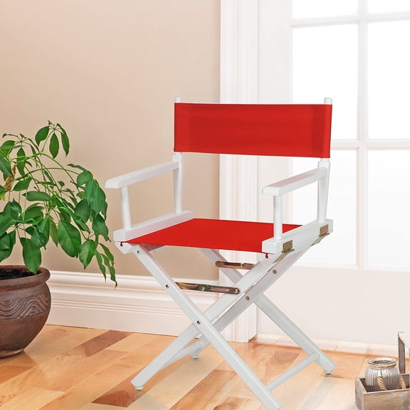 18 Inch Director Chair White Frame Red Canvas Foldable Outdoor Seating
