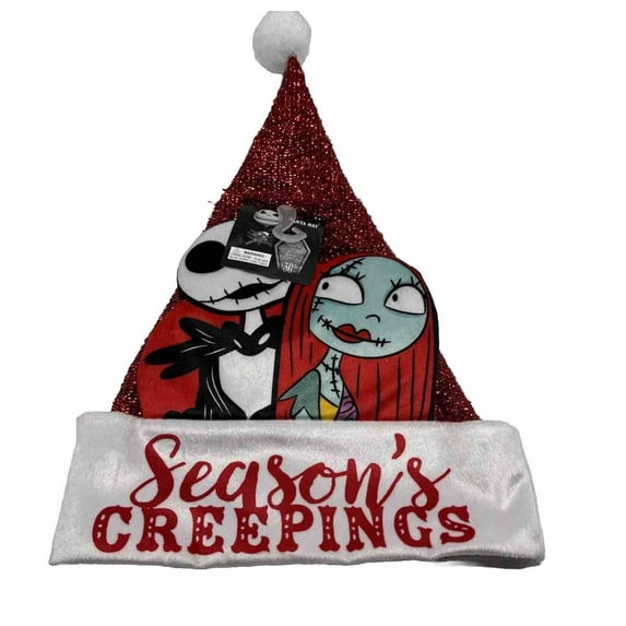 18 Inch Disney The Nightmare Before Christmas Jack Skellington & Sally "Season's Creepings" Santa Hat