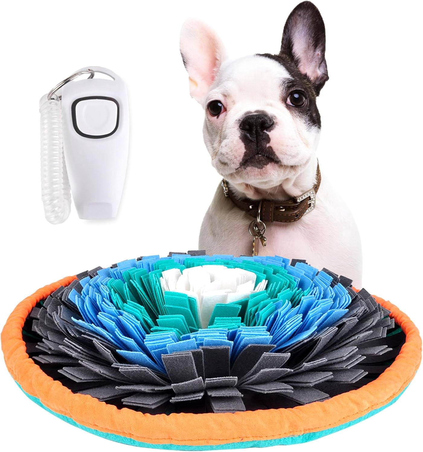 18 Inch Dog Snuffle Mat, Interactive Puzzle Foraging Toy, Slow Feeder Nose Work Training Mat for Mental Enrichment, Washable Pet Sniff Mat with Training Clicker and Suction Cup