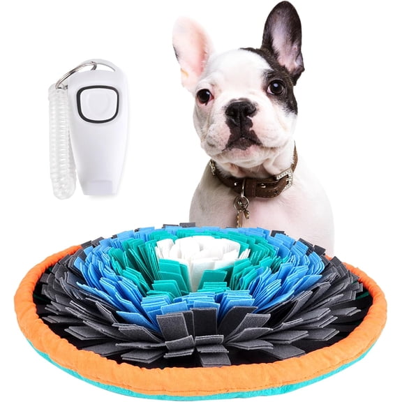 18 Inch Dog Snuffle Mat, Interactive Puzzle Foraging Toy, Slow Feeder Nose Work Training Mat for Mental Enrichment, Washable Pet Sniff Mat with Training Clicker and Suction Cup