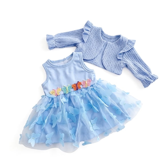 18 Inch Doll Clothes Set, Knit Cardigan & Tulle Dress with 3D Butterfly, Winter Princess Outfit for Dolls