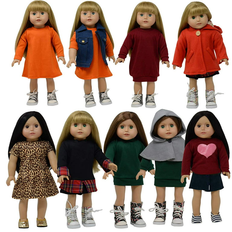 18 Inch Doll Clothes Set of 10 pc for American Girl Doll Clothing - fits 18  inch Doll Dresses
