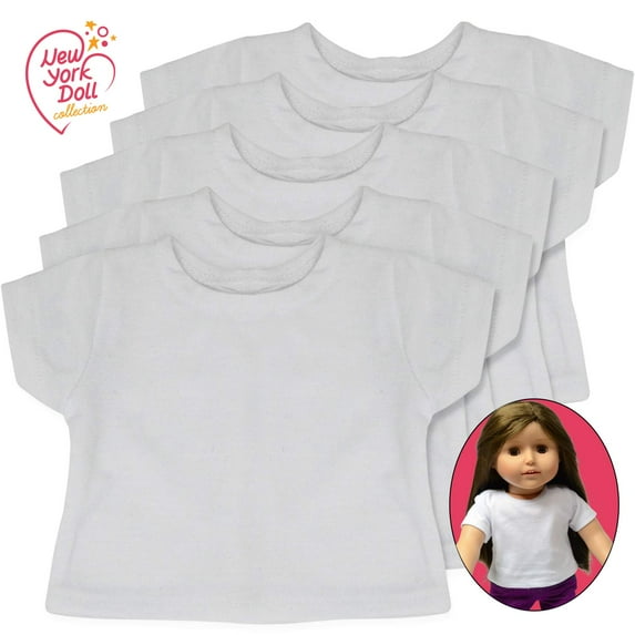 18 Inch Doll Clothes Value 5 Pack Plain White Doll T-Shirts Outfit for American Girl and Our Generation Dolls