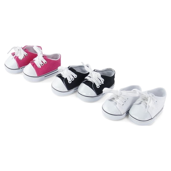 Emily Rose 18 Inch Doll Clothes| Versatile Canvas Doll Sneakers Basics Value 3-Pack, Including Bright Pink, White and Black Tennis Shoes |Fits American Girl Dolls