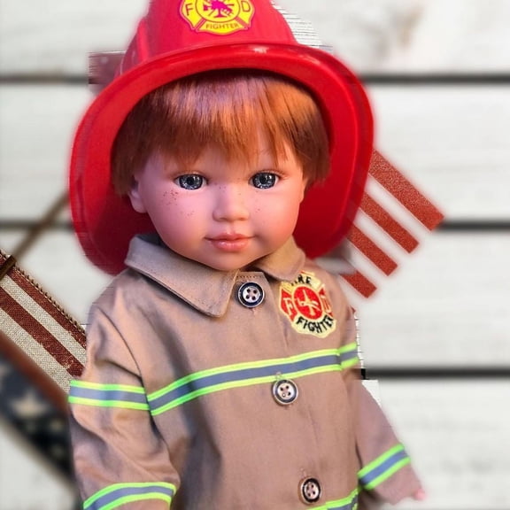 18-Inch Doll Fireman Outfit Firefighter Uniform with Plastic Hat Fits 18 Boy & Girl Dolls