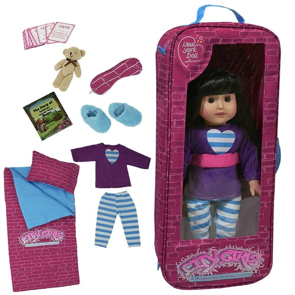 18 Inch Doll Travel Case - Includes Doll Sleepover Set W Ith 9 Doll Accessories
