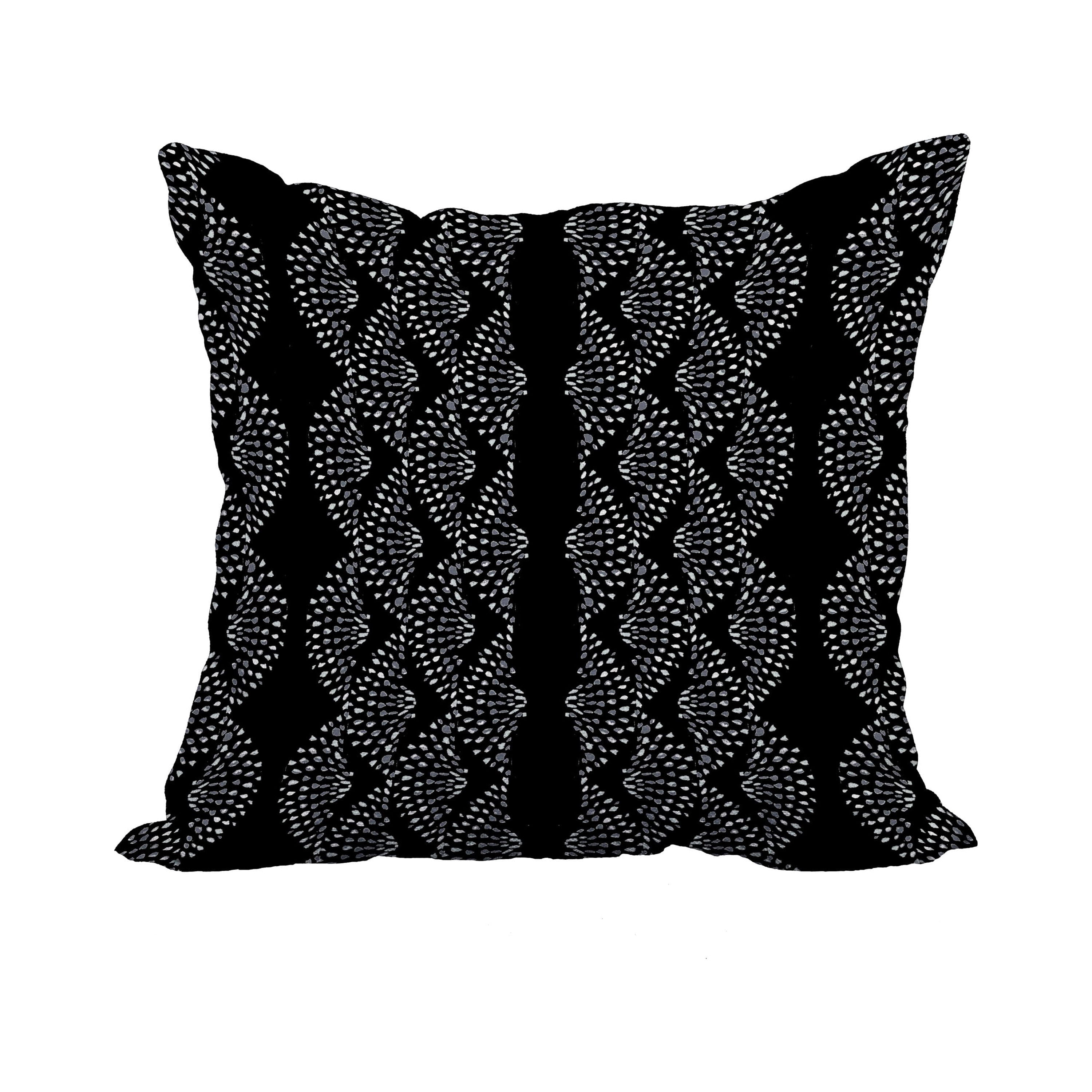 18 Inch Dotted D?cor Black Stripe Print Decorative Polyester Throw Pillow with Linen Texture