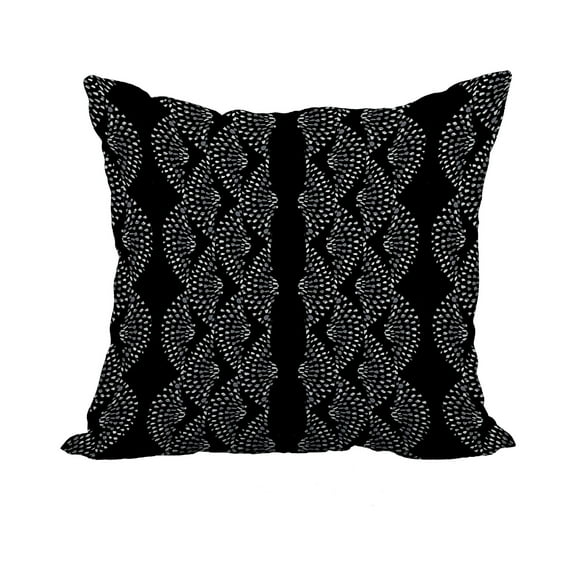 18 Inch Dotted D?cor Black Stripe Print Decorative Polyester Throw Pillow with Linen Texture