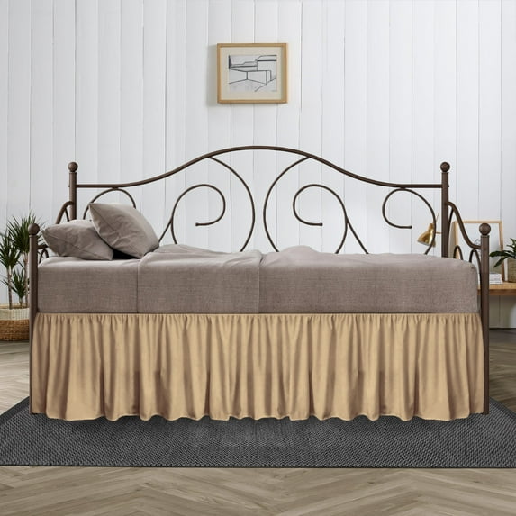 18 Inch Drop Full Size Taupe Solid Day Bed Skirt Lightweight Ruffled Pattern Split Corner Premium Hotal Quality With Flexible Elastic & Fade Resistent