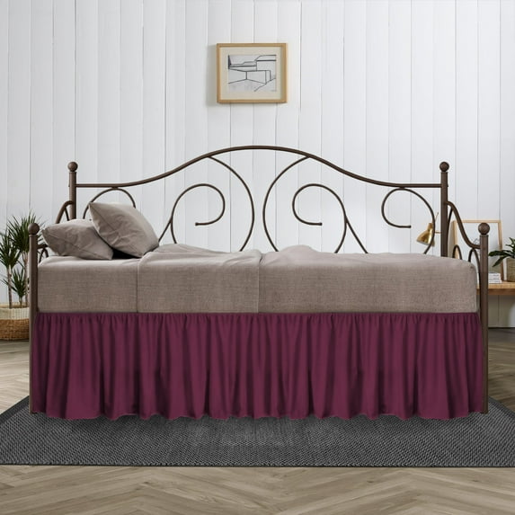 18 Inch Drop Full Size Wine Solid Day Bed Skirt Lightweight Ruffled Pattern Split Corner Premium Hotal Quality With Flexible Elastic & Fade Resistent