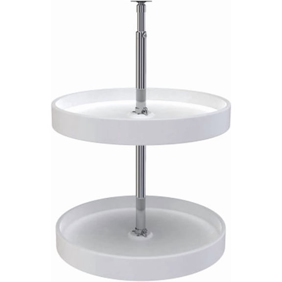 18 Inch Dual Full-Circle Lazy Susan Organizer for Upper Corner Kitchen Cabinets, Plastic Home Storage 2 Tier Shelves, White, 6012-18-11-52