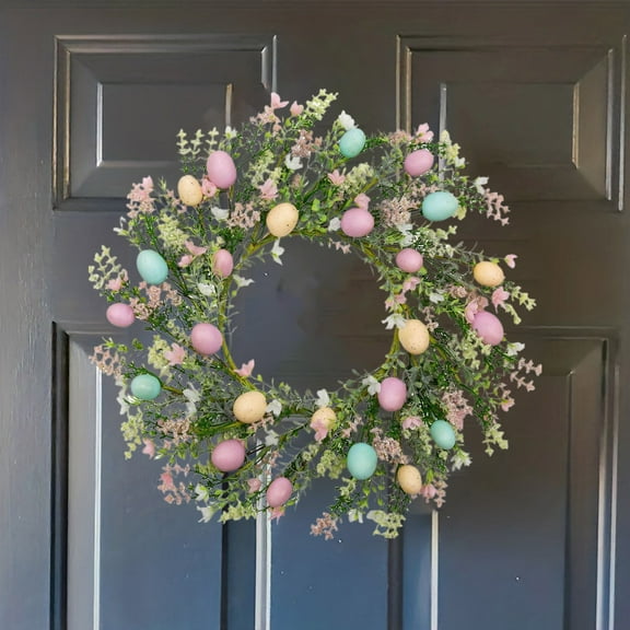 18 Inch Easter Wreath, Artificial Easter Egg Wreath with Pastel Eggs and Mixed Twigs, for Front Door, Spring, and Holiday Home Decor