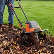 18-Inch Electric Garden Tiller & Cultivator, 15-Amp Corded Soil Tiller with 9-Inch Depth, 4-Position Adjustable Wheels, Foldable Handle, Overload Protection for Lawn & Garden Soil Preparation