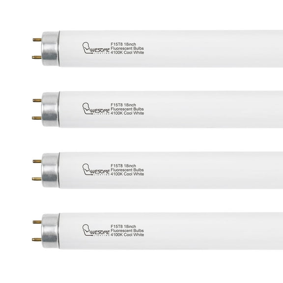 18 Inch F15T8/CW Fluorescent Light Bulbs, 4100K Cool White, T8 15 Watts Replacement Tube, G13 Base - 4 Pack