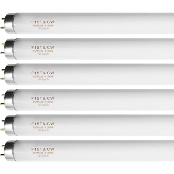 18 Inch F15T8/CW T8 15W Fluorescent Light Bulb Cool White Compatible for Philips GE F15T8/SP41 Replacement Bulb G13 Base 6 Count