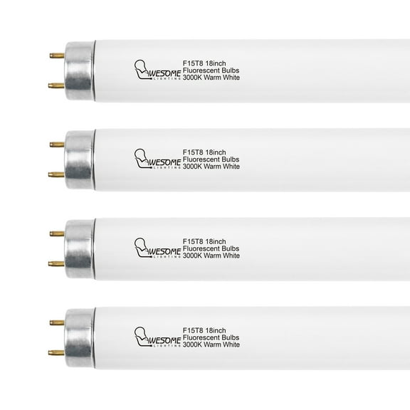 18 Inch F15T8/WW Fluorescent Light Bulbs, 3000K Warm White, T8 15 Watts Replacement Tube, G13 Base - 4 Pack