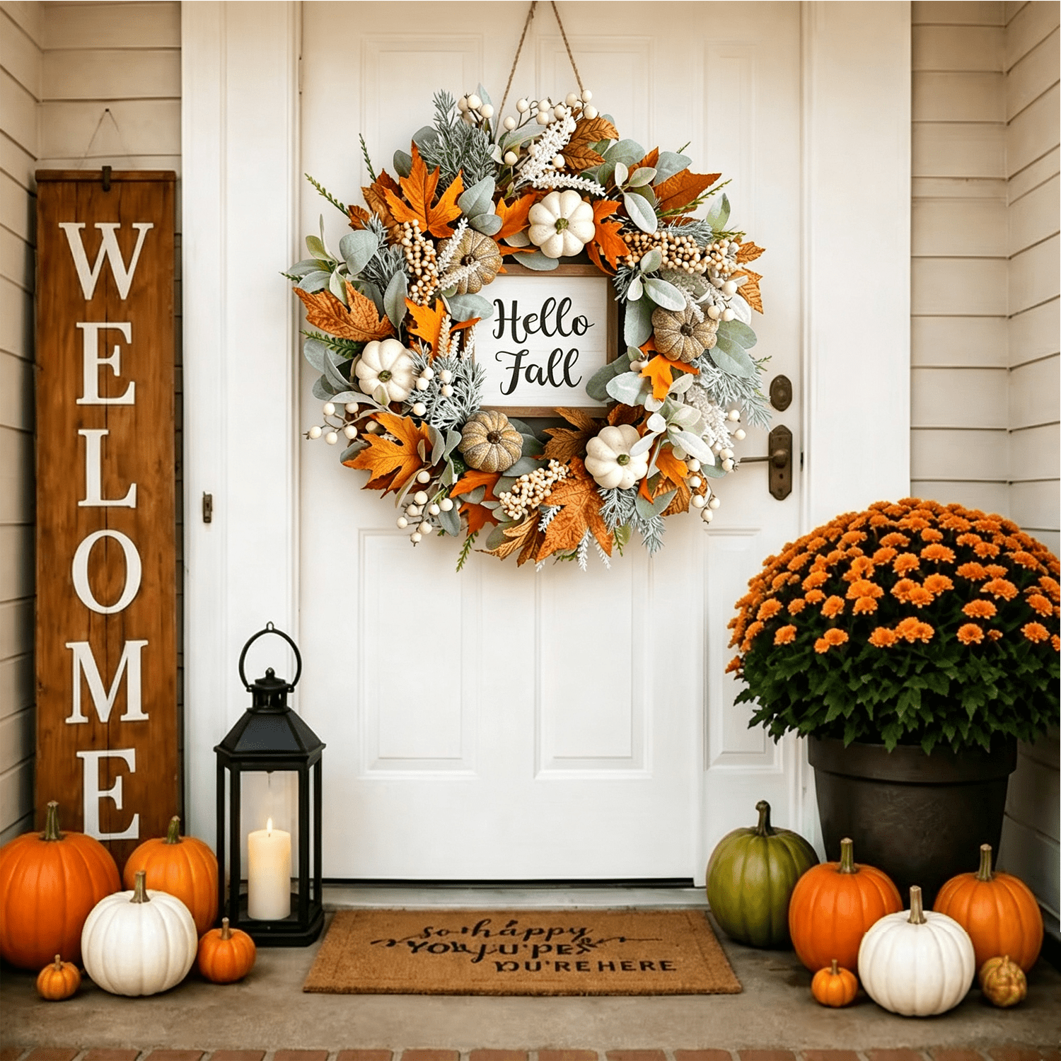18 Inch Fall Wreath for Front Door, Artificial Autumn Maple Leaf Wreath