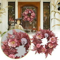18 Inch Fall Wreath for Front Door with Hydrangea, Peony & White Pumpkins - Autumn Harvest Wreath Decor for Thanksgiving, Halloween & Home, Indoor/Outdoor Seasonal Decor