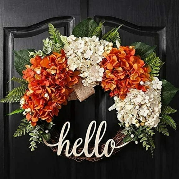 18 Inch Fall Wreath Hydrangea Wreath for Front Door Decor, Autumn Wreath Hello Wreath Welcome Sign Fall Hydrangea Wreath for Thanksgiving Harvest Autumn Front Door Wall Window Home Decoration