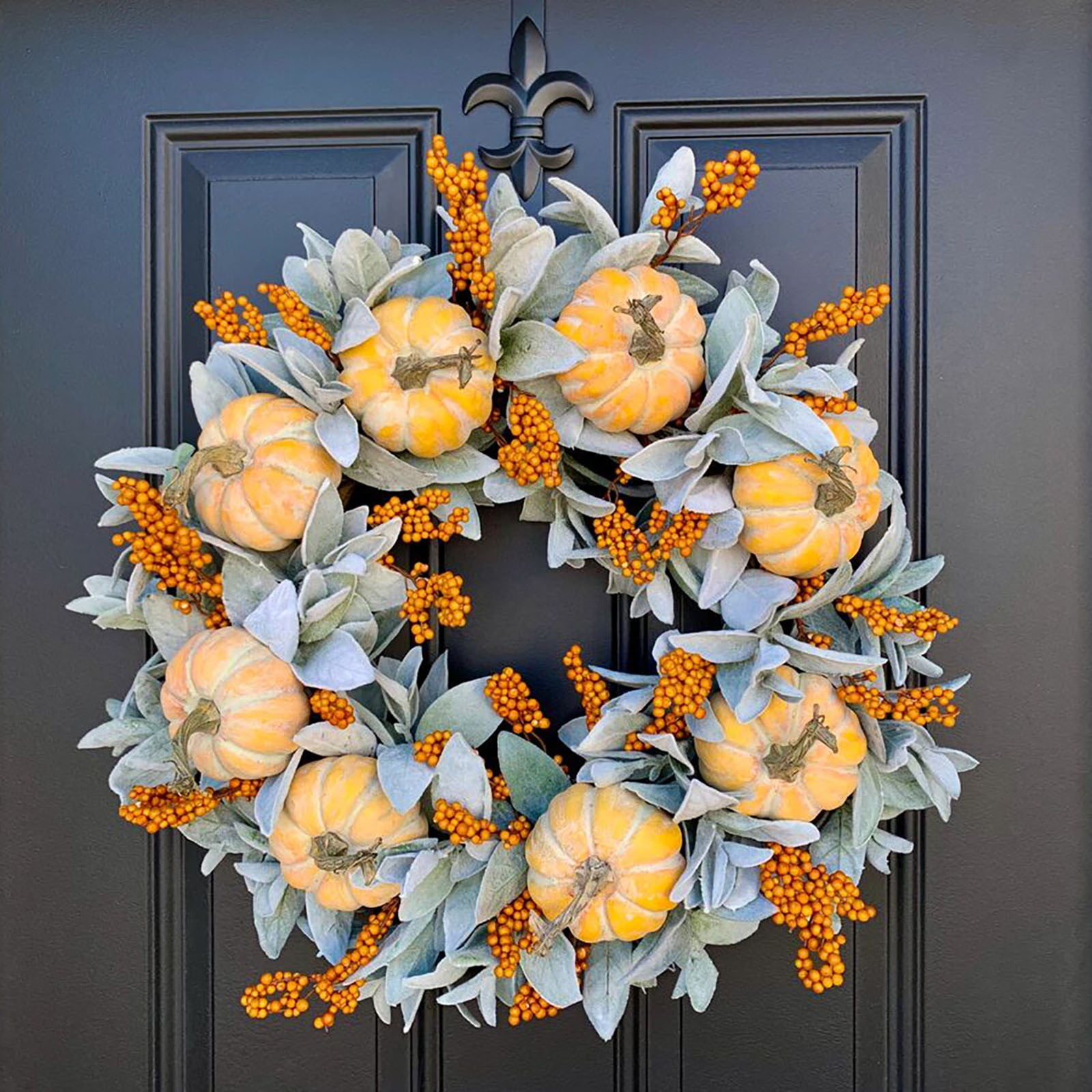 18 Inch Fall Wreaths for Front Door, Large Holiday Wreath with Pumpkin