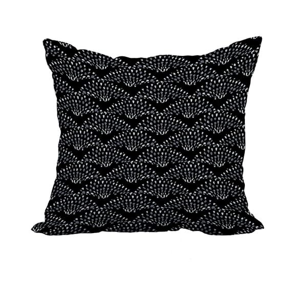 18 Inch Fan Dance Black Geometric Print Decorative Polyester Throw Pillow with Linen Texture