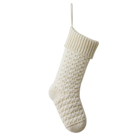 18 Inch Farmhouse Christmas Stocking, Rustic Cable Knit, Boho Style Holiday Decor for Fireplace Family Decorations and Gift for Family Friends (1 Pcs)