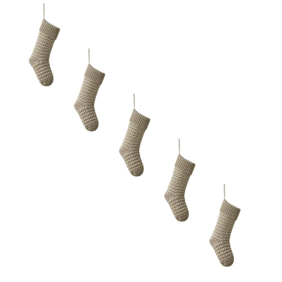 18 Inch Farmhouse Christmas Stocking, Rustic Cable Knit, Boho Style Holiday Decor for Fireplace Family Decorations and Gift for Family Friends (5 Pcs)
