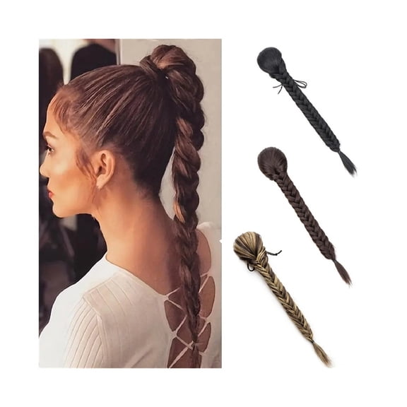 18 Inch Fishbone Braid Ponytail Extensions Synthetic Drawstring Braided Pony Tail Clip in Fake Hair Piece