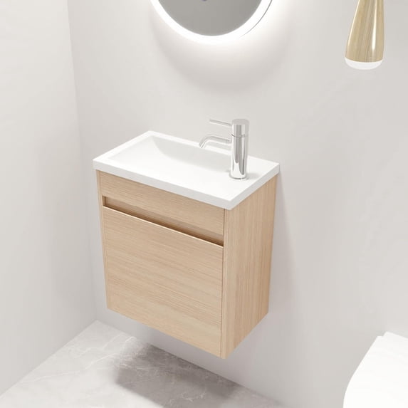 Leadbon 18 Inch Floating Bathroom Vanity, Light Teak, Single Sink, Wall Mounted Cabinet