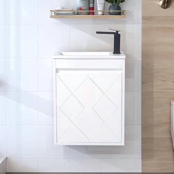 18 Inch Floating Small Bathroom Vanity with Sink, White Narrow Bathroom Cabinet Sink Combo for Small Spaces, Wall-Mounted Vanity with Soft Close Door$$Tools & Hardware Other