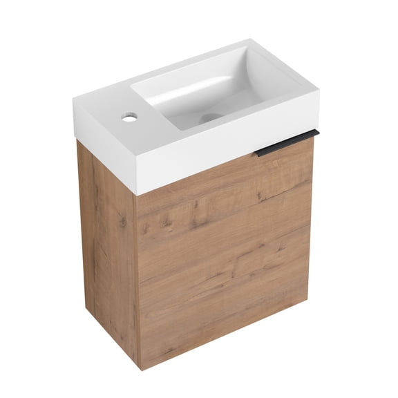 18 Inch Floating Wall-Mounted Bathroom Vanity with White Resin Sink, Soft-Close Cabinet Door - Space-Saving Modern Design for Small Bathrooms, Easy to Clean Vanity Unit with Storage