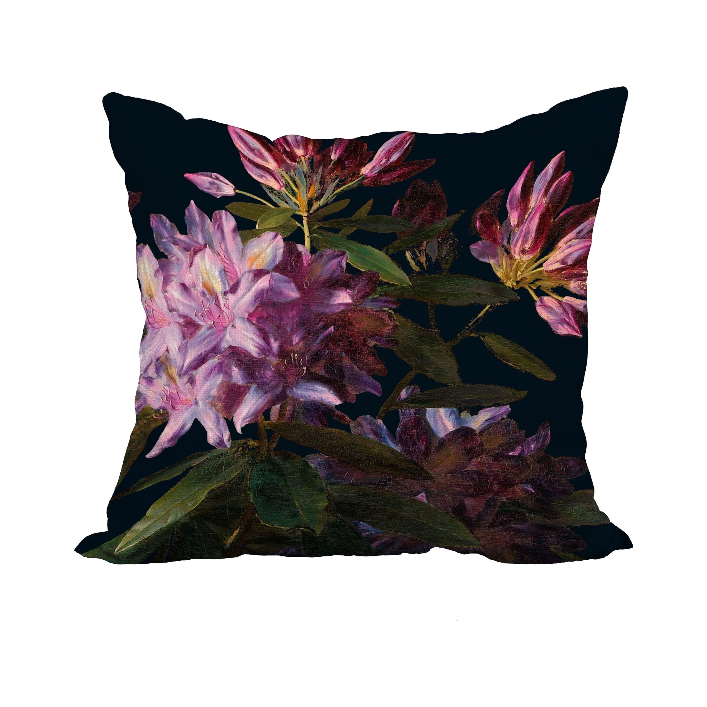 18 Inch Floral Dream Black Floral Print Decorative Polyester Throw Pillow with Linen Texture