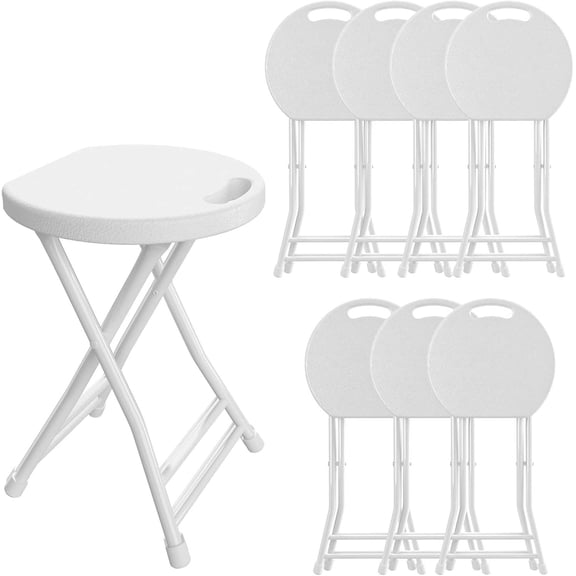 18-Inch Foldable Stool with Handle, Steel Frame, 440 lbs Capacity, Pack of 8, White