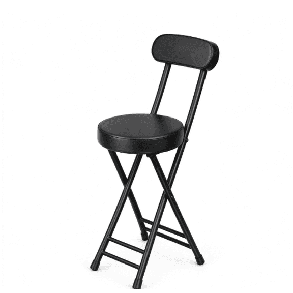 18 Inch Folding Bar Stool with Padded Round Seat & Backrest, 300 Lbs Heavy Duty Portable Foldable Metal Stool for Kitchen, Camping, Home >