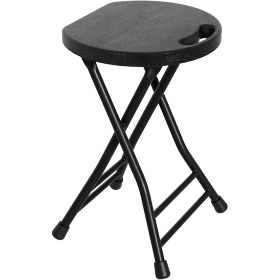 18 Inch Folding Stool with Handle - 500LBS Capacity Portable Foldable Stool with Non-Slip Feet, Heavy-Duty Steel & Plastic Collapsible Stool for Indoor Outdoor Use, Black