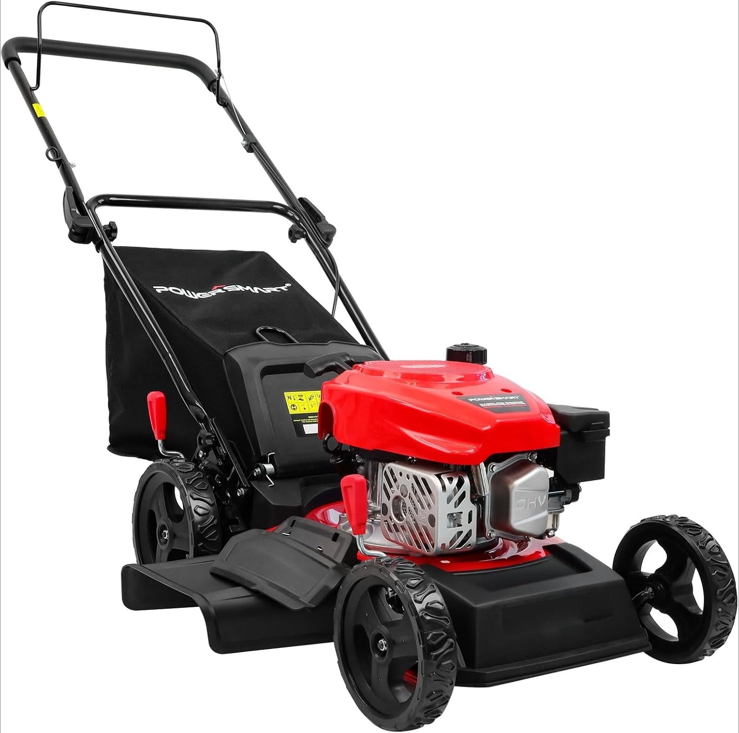 18 Inch Gas Push Lawn Mower, 144cc 3-in-1 Mulch Bag Side Discharge with Steel Deck