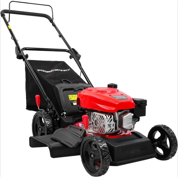 18 Inch Gas Push Lawn Mower, 144cc 3-in-1 Mulch Bag Side Discharge with Steel Deck