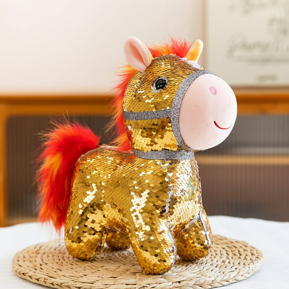 18 Inch Gold Sequin Unicorn Plush Toy - Sparkly Sequins, Soft Plush Material, Colorful Mane And Tail - For Kids, Toddlers, Birthday Gifts, Party Favors, Bedroom Decor, Playtime