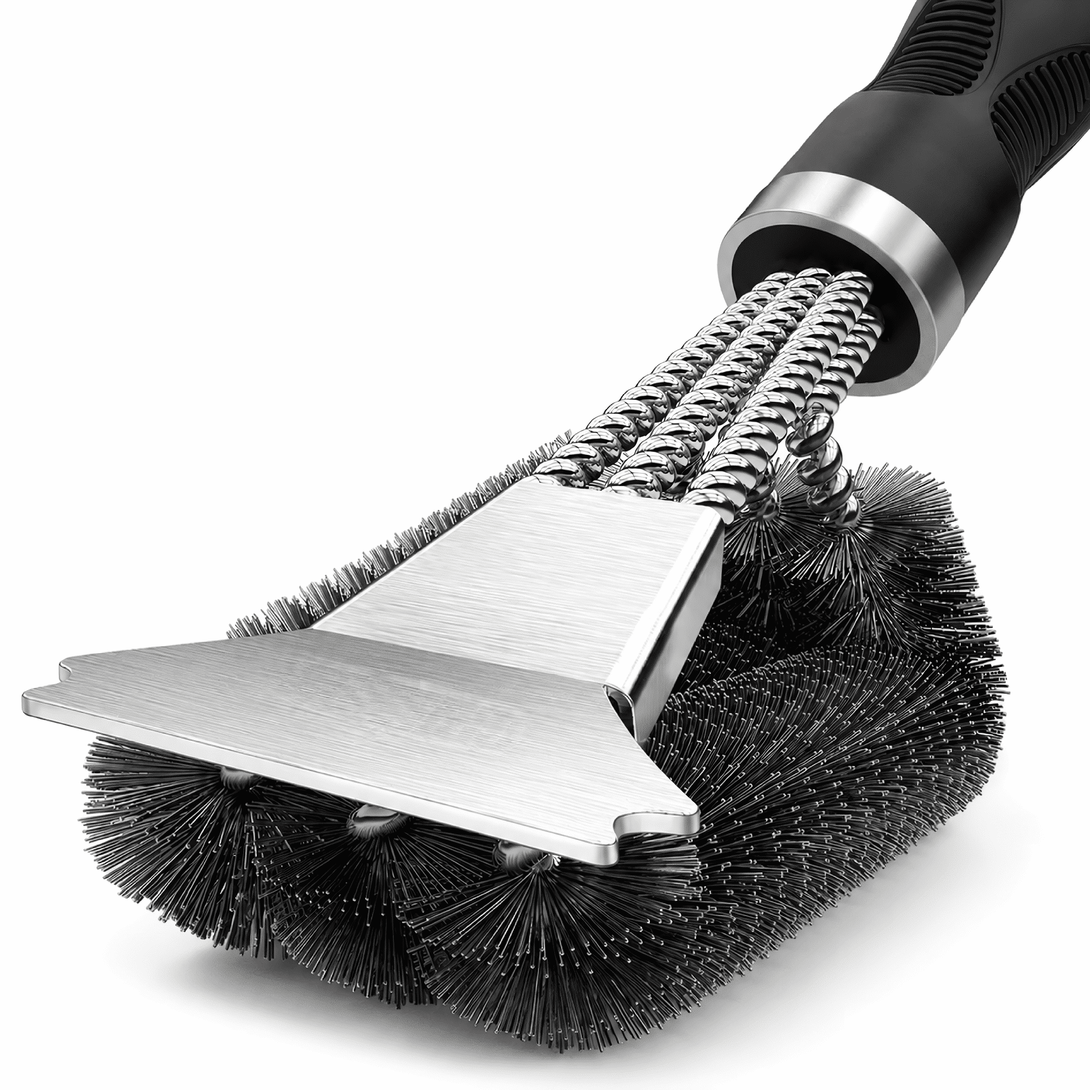 Grill Brush with Scraper, Triple Bristle BBQ Cleaner for Gas & Charcoal Grates