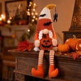 thumbnail image 1 of 18 Inch Halloween Gnome Plush with Dangling Legs, Handmade Sitting Elf Dwarf Figurines Dolls with Pumpkin Witch Hat, Autumn Shelf Sitters Gifts for Holiday Harvest Kitchen Table Decor (B), 1 of 9