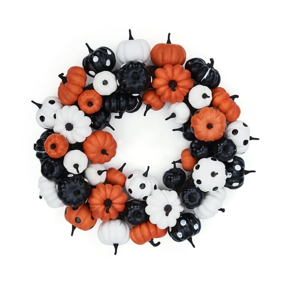 18 Inch Halloween Wreaths for Front Door, Artificial Pumpkins Wreaths for Indoor Outdoor