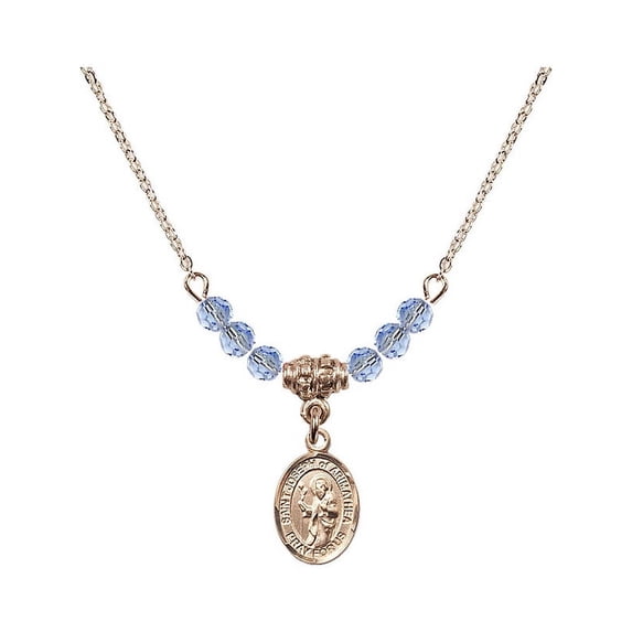 18-Inch Hamilton Gold Plated Necklace w/ 4mm Light Blue September Birth Month Stone Beads and Saint Joseph of Arimathea Charm
