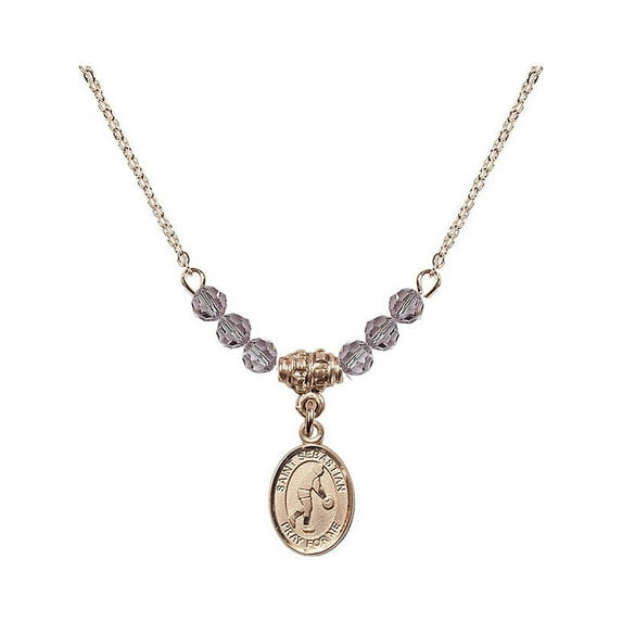 18-Inch Hamilton Gold Plated Necklace w/ 4mm Light Purple February Birth Month Stone Beads & Saint Sebastian/Basketball Charm