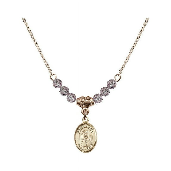 18-Inch Hamilton Gold Plated Necklace w/ 4mm Light Purple February Birth Month Stone Beads and Saint Louise de Marillac Charm