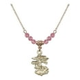 thumbnail image 1 of 18-Inch Hamilton Gold Plated Necklace w/ 4mm Rose Pink October Birth Month Stone Beads and Saint Michael the Archangel Charm, 1 of 1