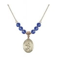 thumbnail image 1 of 18-Inch Hamilton Gold Plated Necklace w/ 6mm Blue September Birth Month Stone Beads & Saint Christopher/Track&Field-Men Charm, 1 of 1