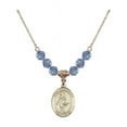thumbnail image 1 of 18-Inch Hamilton Gold Plated Necklace w/ 6mm Light Blue September Birth Month Stone Beads and Saint Christopher/Tennis Charm, 1 of 1