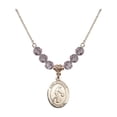 thumbnail image 1 of 18-Inch Hamilton Gold Plated Necklace w/ 6mm Light Purple February Birth Month Stone Beads & Saint Sebastian/Basketball Charm, 1 of 1